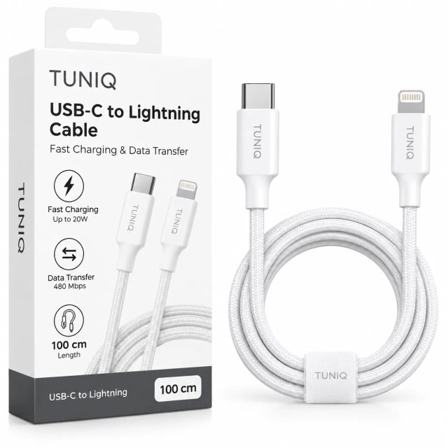 TUNIQ USB-C на Lightning 100cm — Кабель для швидкого заряджання — колір: білий
