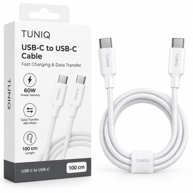 TUNIQ USB-C на USB-C Кабель 100cm — 60W — колір: білий