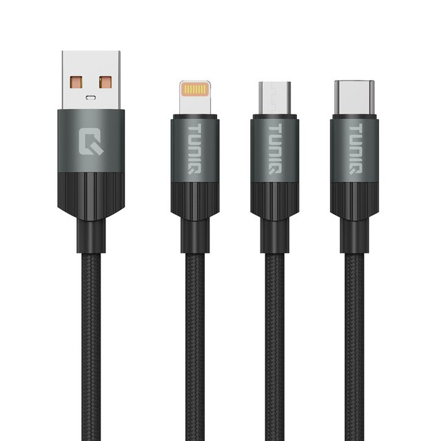 TUNIQ 3 in 1 USB Кабель для заряджання й передачі даних 100cm — колір: чорний